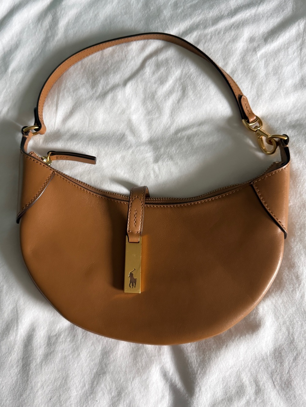 Polo Ralph Lauren Polo ID Calfskin Mini Shoulder Bag Tan Leather NWOT - Picture 1 of 8